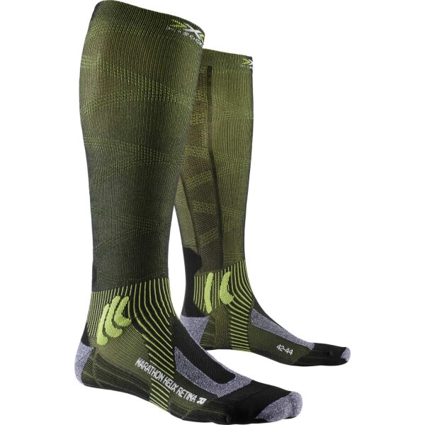 X-SOCKS® MARATHON HELIX RETINA 4.0 BLACK MELANGE/EFFEKTOR GREEN SIZE 35-38