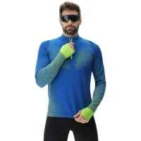 UYN Mens Running EXCELERATION Long SL.Zip UP T-Shirt, Lapis/Limette, Large