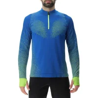 UYN Mens Running EXCELERATION Long SL.Zip UP T-Shirt, Lapis/Limette, Large