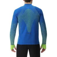 UYN Mens Running EXCELERATION Long SL.Zip UP T-Shirt, Lapis/Limette, Large