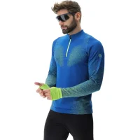 UYN Mens Running EXCELERATION Long SL.Zip UP T-Shirt, Lapis/Limette, Large