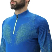 UYN Mens Running EXCELERATION Long SL.Zip UP T-Shirt, Lapis/Limette, Small