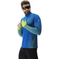 UYN Mens Running EXCELERATION Long SL.Zip UP T-Shirt, Lapis/Limette, Small