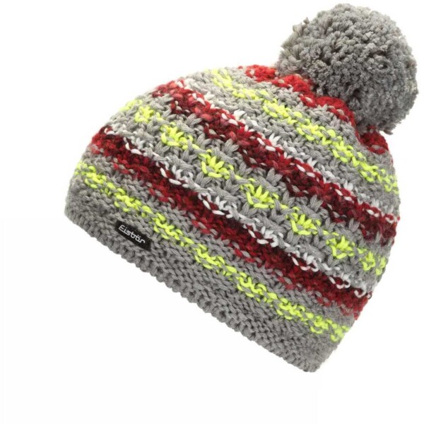 Eisbär Strickmütze Cocky Pompon Mütze kids graumele/ltyellow/roteff/white